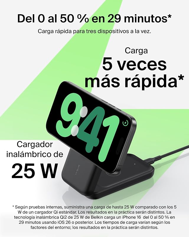 Carregador sem fios UltraCharge 3 em 1 Qi2, 25W, carregador magnético compatível com MagSafe, estação de carregamento para iPhone 17, Air, Apple Watch, AirPods, Pixelsnap, adaptador de 45W - Preto