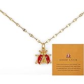 Mikovivi Ladybug Gold Pendant Necklace,Lady Bug Insect Necklace for Women with Good Luck Card Charm Stuff Things Jewelry Gift Accessories for Friend