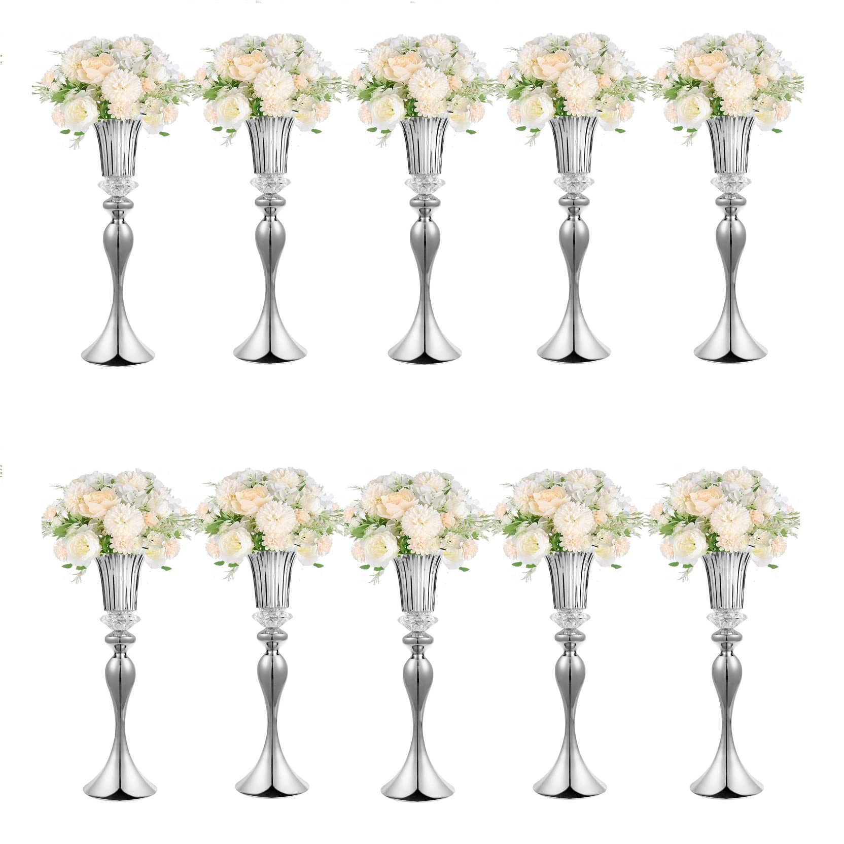 Photo 1 of 10Pcs/Set Flower Centerpiece Table Decorations Gold Trumpet Vases with Crystal Bead for Wedding Centerpieces Birthday Party Event Home Decor