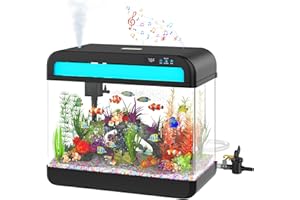 WILODY Fish Tank Aquarium 6.3 Gallon Fish Bowl with Music Humidifier 7 Color Auto-Looping Light Adjustable Quiet Pump, Temperature Display, Bottom Water Changer, HD Float Glass, Leak-Proof Thickened Base