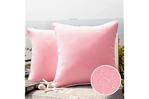 Phantoscope Pack of 2 Outdoor Waterproof Solid Throw Decorative Pillow Cover Decorative Square Outdoor Pillows Cushion Case Patio Pillows for Couch Tent Sunbrella (18''x18'', Pink)