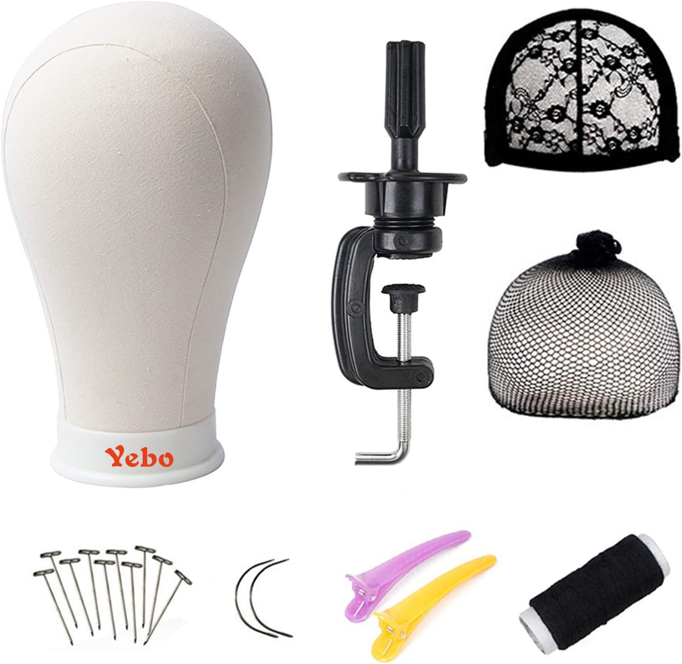 YEBO 21 Inch Polyurethane Canvas Block Head Wig Display Stying Mannequin Head With Stand for Making Wigs