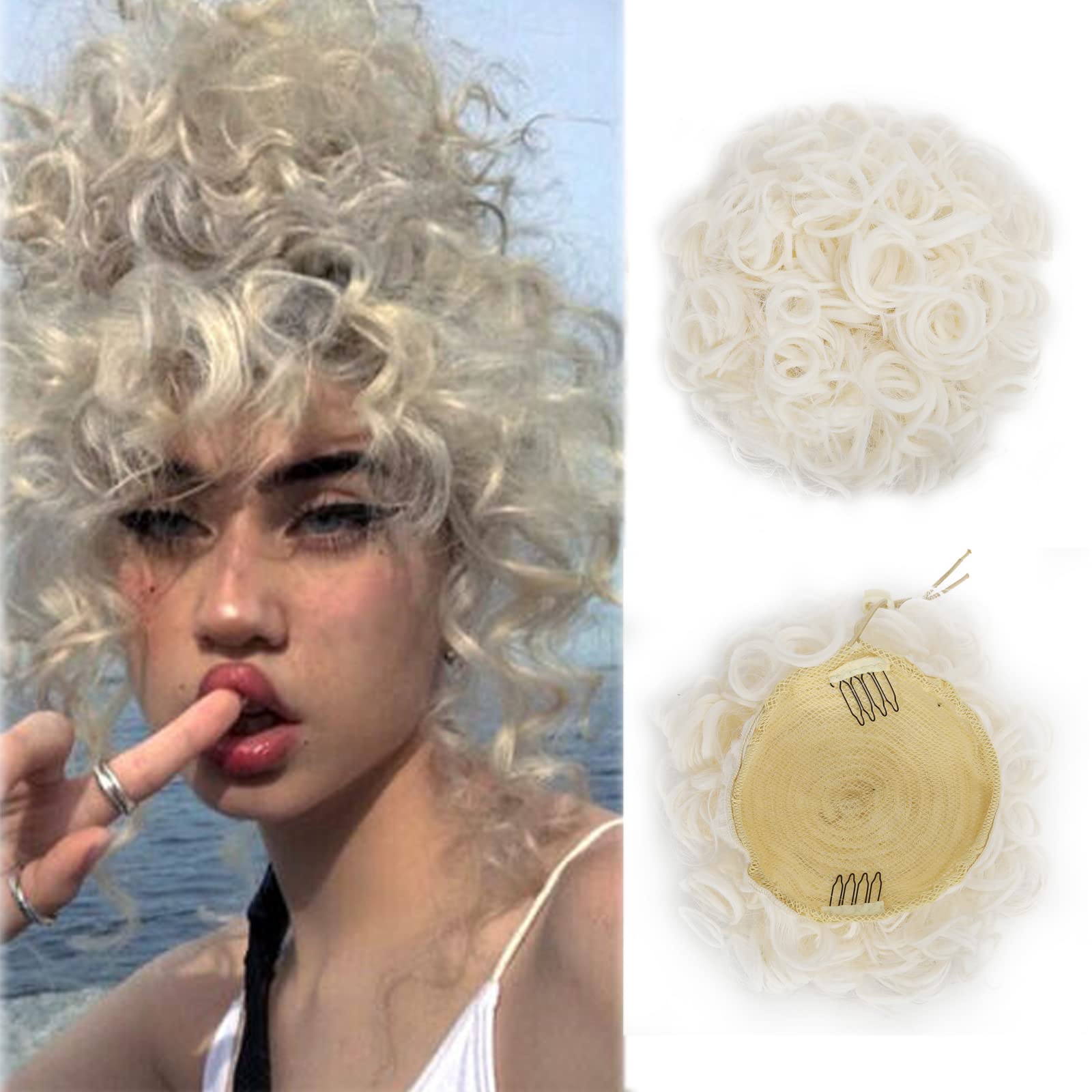 Curly Hair Bun - Messy Bun Hair Piece with Comb, Synthetic Hair Fiber - Ideal Hair Accessory for Women & Girls - Drawstring Donut Bun for Daily Use