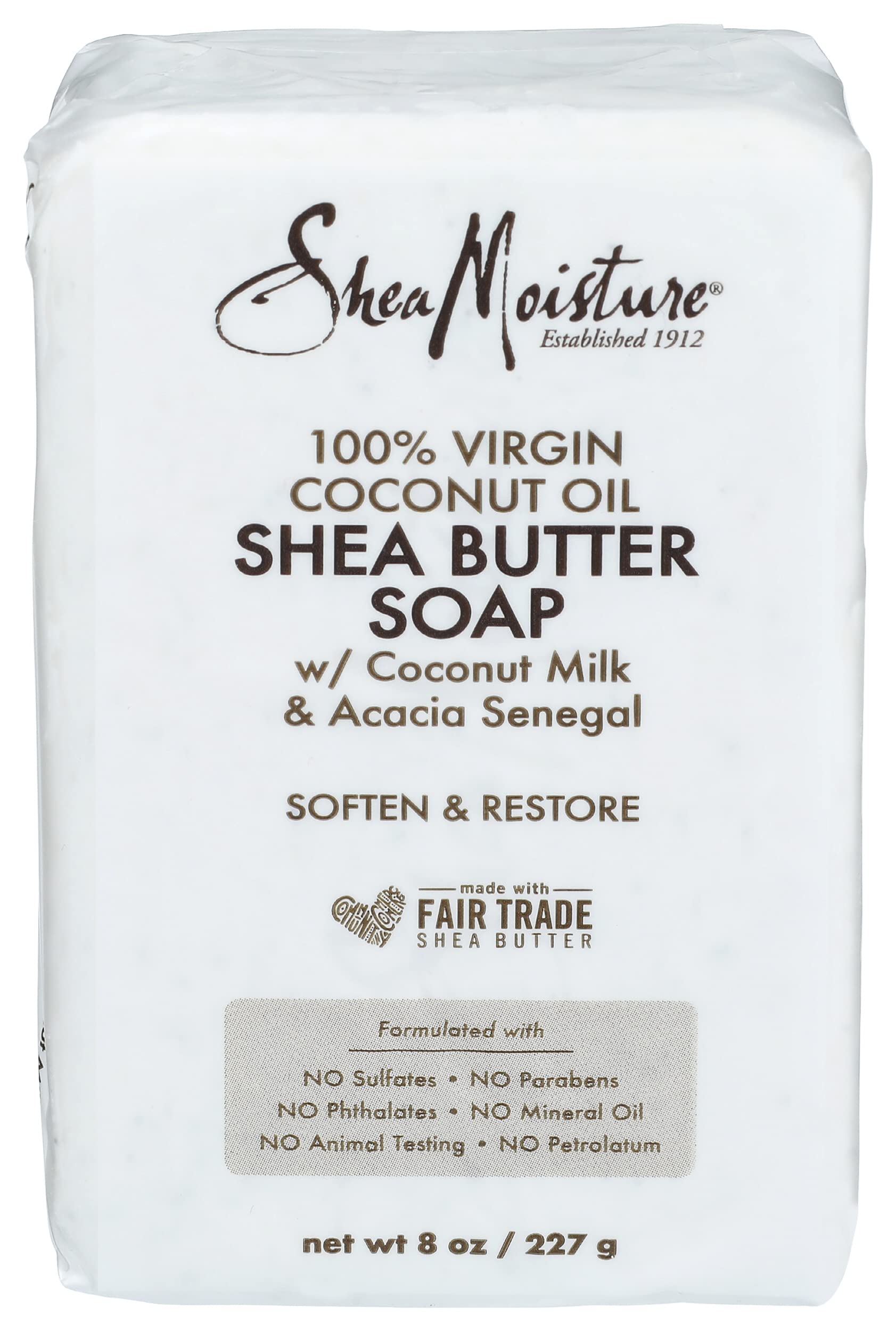 100% Virgin Coconut Oil Shea Butter Soap by Shea Moisture for Unisex - 8 oz Bar Soap