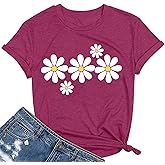 Daisy Flower Shirt for Women Crewneck Graphic Tee Short Sleeve Floral Tops