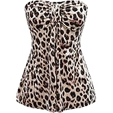 SweatyRocks Women's Y2k Leopard Print Tube Top Ruched Strapless Summer Bandeau Tops