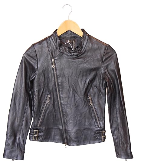 Amazon ラムレザー ノーカラー ライダース ジャケット レディース