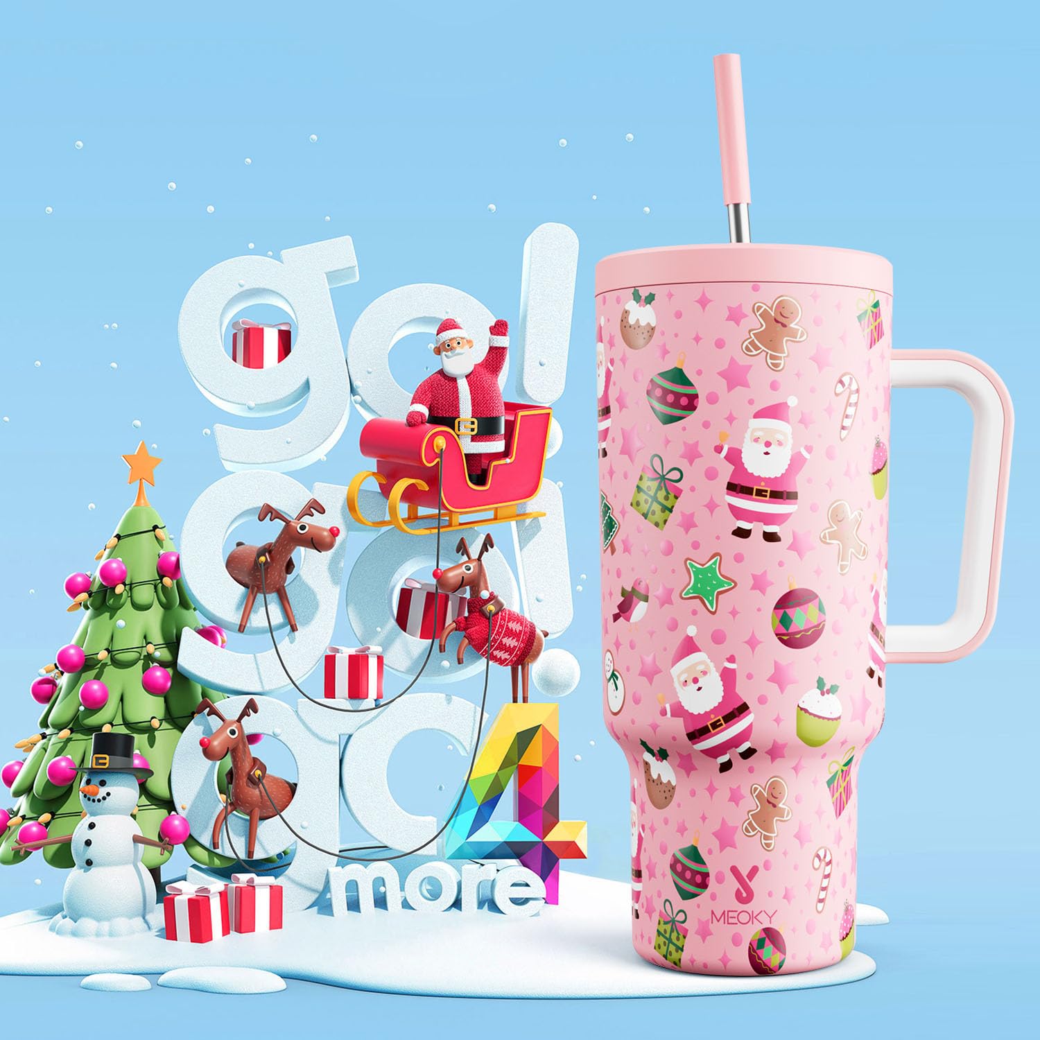 Christmas Tumbler with Handle and Straw