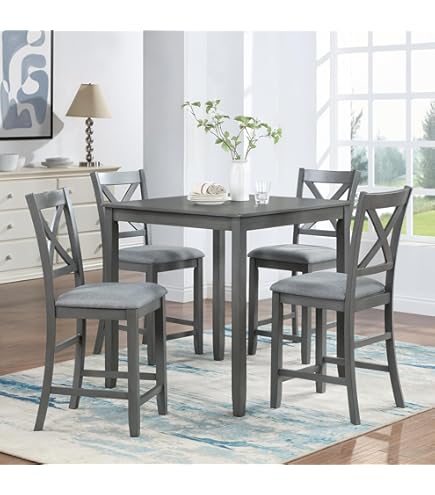 家具 Counter Top Table and chair set BTMWAY 5-Piece Counter Height Dining Set, Black Metal Frame