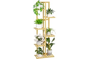 ROMGUAR CRAFT 6 Tier Bamboo Plant Stand Indoor, Wood Tall Flower Holder Corner Tiered Plant Shelf for Multiple Plants (Natural)