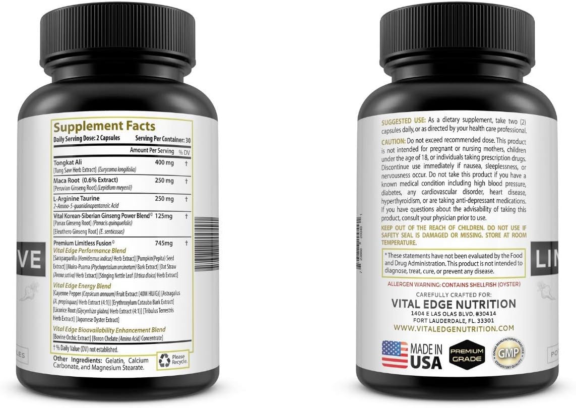 Limitless Drive - Active Male Optimization - Natural Energy Support Complex for Men | Improve Energy and Athletic Performance Pills Increase Herbal Supplement w/ Maca, L-Arginine and Ginseng: Health & Personal Care