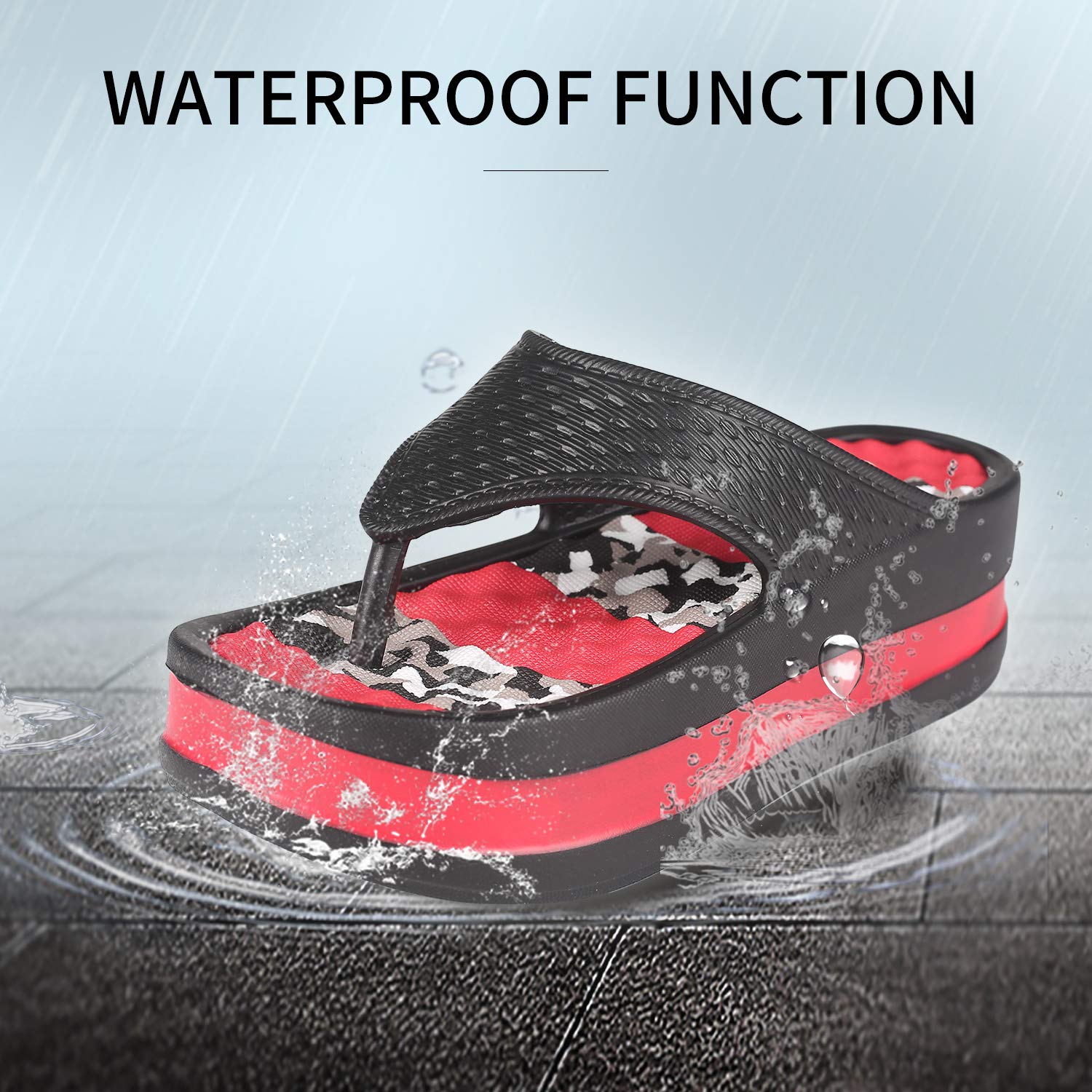 Womens Lightweight High Heel Flip Flops-Comfortable Wedge Sandals-Summer High Wedge Flip Flops for Beach,Pool (5-5.5 M US, Red)