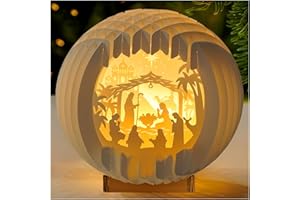 DINIZON Light Up Nativity Set, Vintage Christmas Nativity Scene Set, Miniature Holy Family Figurines, Table Top Christmas Paper Jesus Decorations for Indoor Mantel Display, Miracle in A Manger Gift