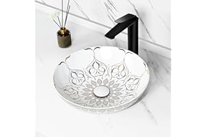 Tysun Bathroom Vessel Sink Countertop - 16" x 16" Round Bathroom Sink, Above Counter Porcelain Ceramic Vessel Vanity Sink with Pop-Up Drain
