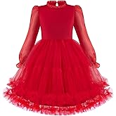 Arshiner Toddler Tutu Dress Girls Puff Long Sleeve Fall Winter Formal Party Tulle Dresses 3-8Y