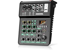 RIWORAL 4 Channel Audio Interface Usb Mixer Mixing Board +48v Supply Power Support Condenser Mic Record for Karaoke Live Performance Streaming DJ Studio