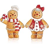 Moucuny 2 Pieces Christmas Gingerbread Decorations Christmas Resin Gingerbread Man Figurines with Chef Hat Candy Bow Scarf Gingerbread Table Decor Christmas Decor for Home Kitchen Mantel Decorations
