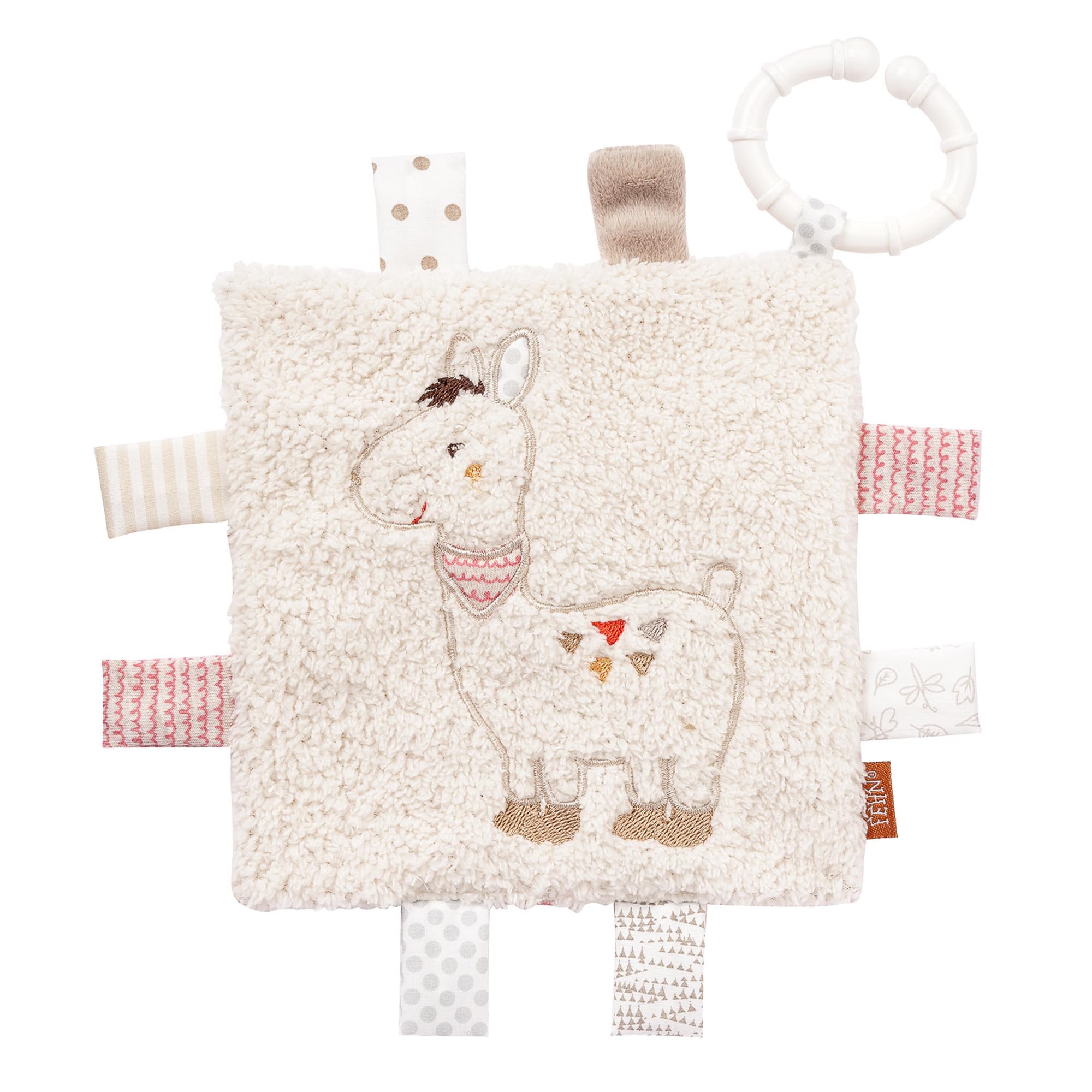 Fehn 058178 Llama Crackle Cloth with Ring – Activity Rustle Cloth to Hang Up – For Babies and Toddlers from Newborns Upwards – Size: 16 x 16 cm