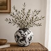 Black Ceramic Vase, 8.3" Modern Black White Rustic Vase for Home Decor