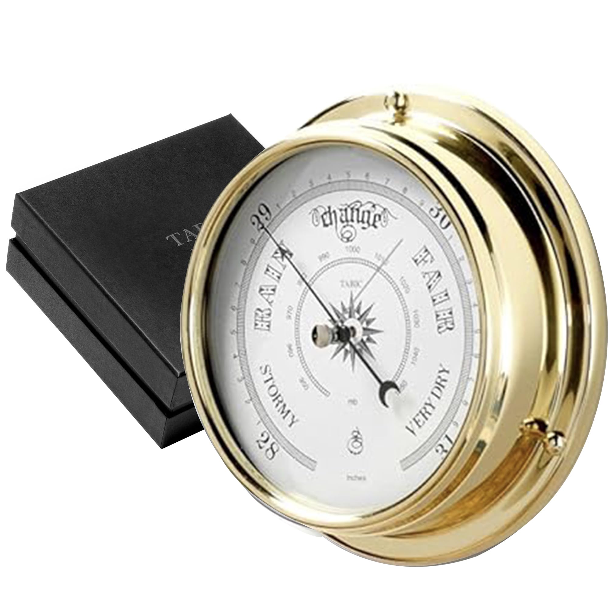 Tabic Traditional Brass Barometer, Heavy Lacquered Brass (1/2kg), Weather Instrument, Yacht Ship Sailing Clock, Gift, Handmade in England