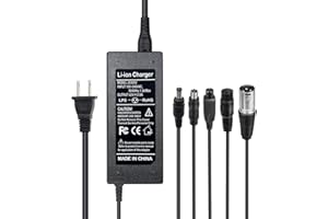 WANHIRUS 42V 2A Charger 5 Plugs Universal for 36V Lithium Battery, Pack DC 5.5 * 2.1 with 8mm 3 Prong Connector /12mm 3 Prong Connector /8mm RCA Connector/ 3-Pin Male XLR Connector