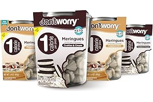 Don't Worry Low Calorie Meringue Cookies - 4 Pack - Capuccino and Cookies & Cream, Just 1 Calorie per Piece | Low Sugar Candy, Gluten Free, Protein Snacks | Keto Friendly and Healthy Snacks for Adults
