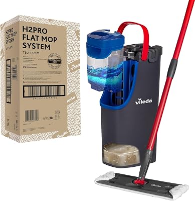 H2PrO Flat Mop sistema lavapavimenti a piastra piatta, con secchio lavapavimenti a doppia serbatoio, separa acqua pulita e sporca, 1,2 L per 60 m², compatto e salvaspazio, uso con una mano