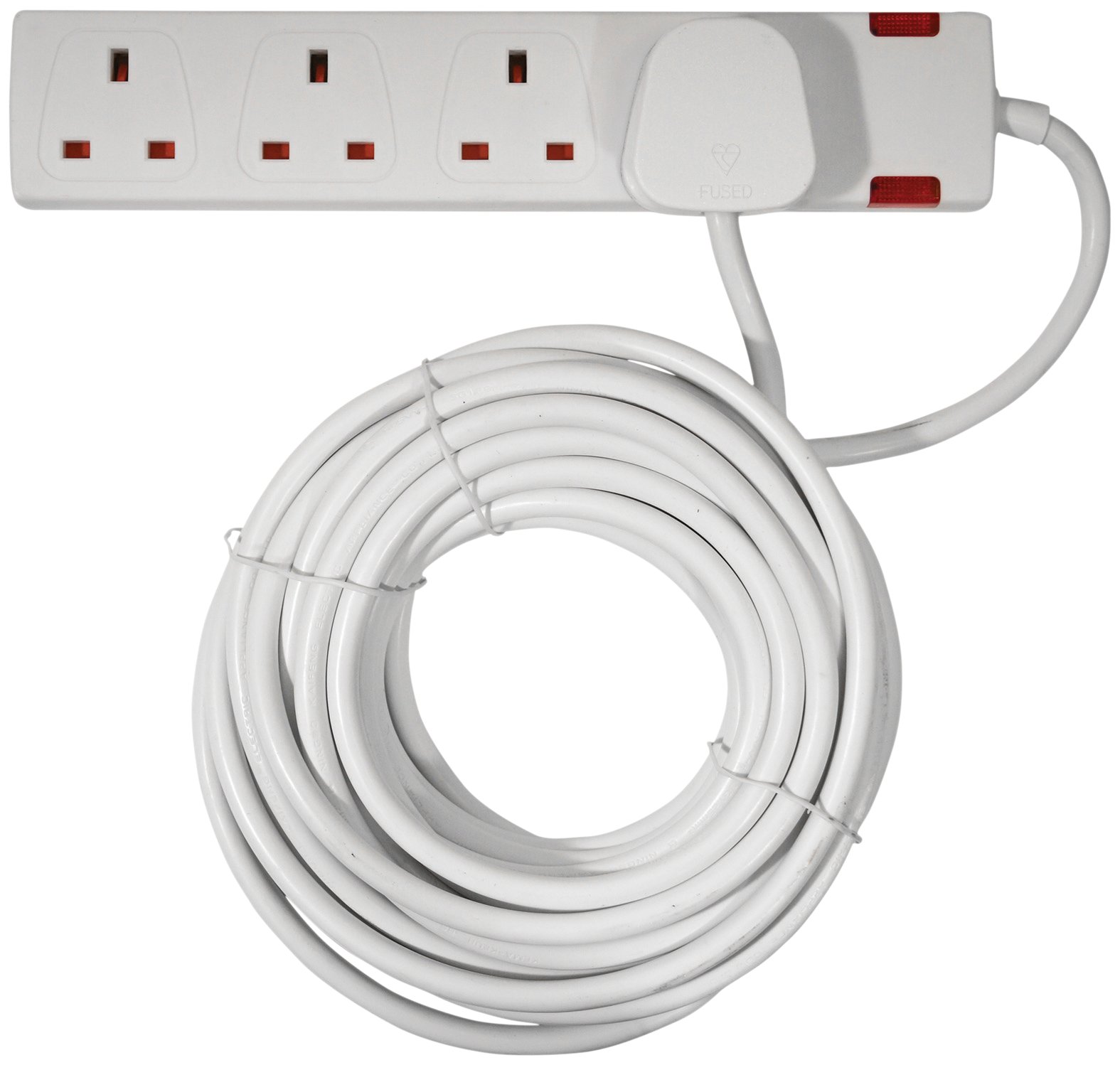Netagon 4 Gang Way 13A UK Plug Extension Lead with Neon Indicator Fitted (5m, White)