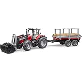 Bruder 02046 Massey Ferguson 7480 with Frontloader and Timber Trailer