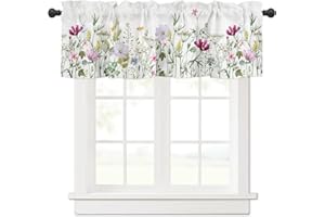 YOKOU Curtain Valance, Wildflowers Spring Watercolor Flower Floral Print Plants Short Rod Pocket Window Treatment for Living Room, Bedroom, Kitchen, Bathroom, 1 Panel, 54" W x 18" L