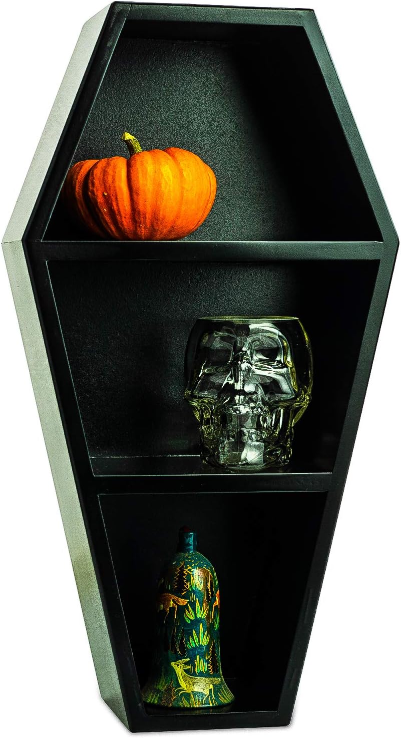Gute Wood Coffin Shelf Regular, Spooky Gothic Decor for Bathroom , Living Room or Bedroom- Black, 14 Inches Tall by 7 Inches Wide 4 Inches Deep