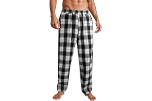 Men Fleece Pajama Pants Lightweight PJ Bottoms Elastic Waist Sleepwear Pants Baggy Casual Pant Plaid Lounge Pant with Pockets