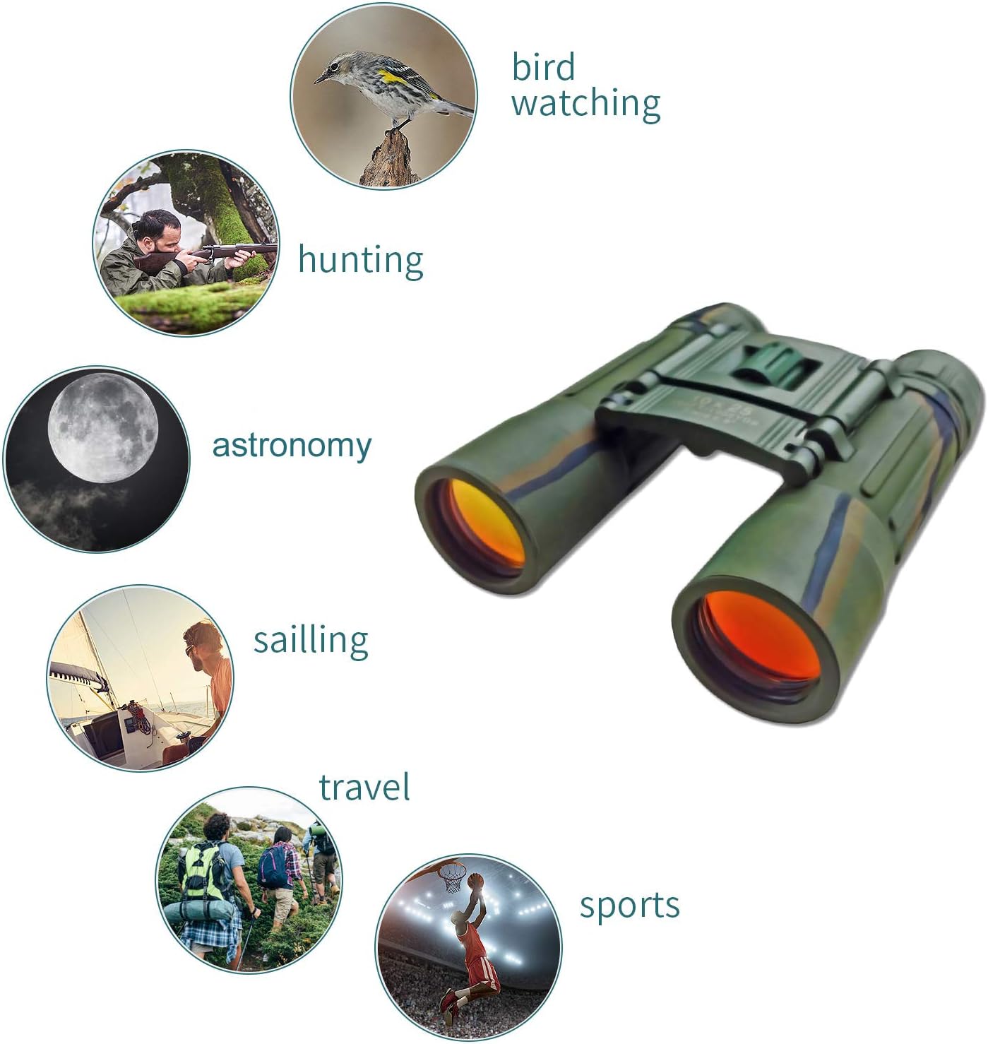 10x25 - Quality Camo Compact Binoculars - with Camouflage Carry Case