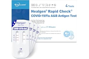 Healgen Rapid Check COVID-19, Flu A&B Antigen Test Kit, The First FDA Authorized OTC 3-in-1 Flu & COVID Home Test, Easy to Read Dual Windows, Results in 15 Mins, 4 Test
