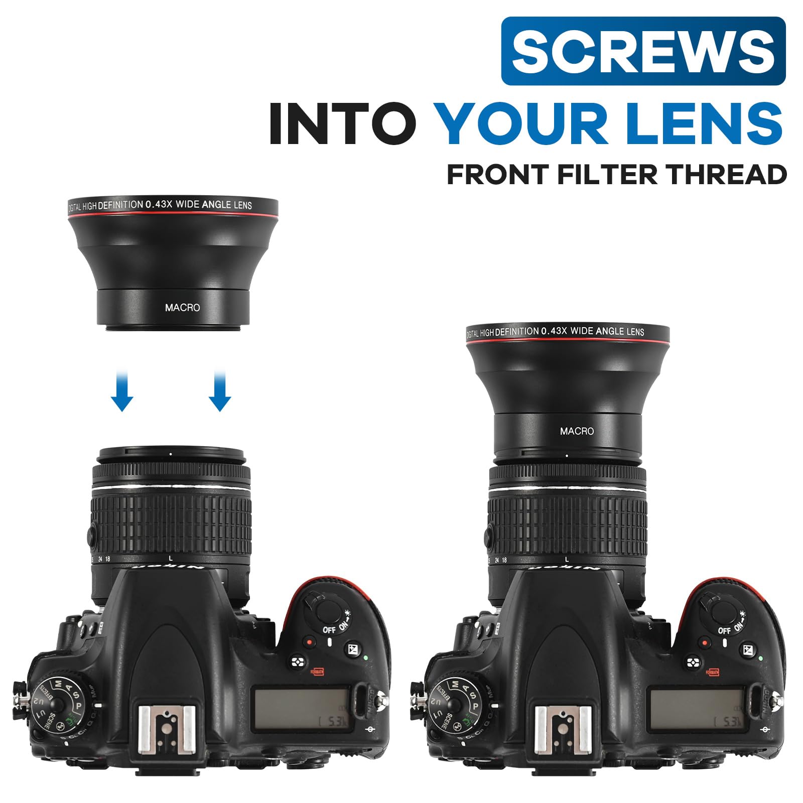 Lightdow 58MM 0.43x High-Definition Wide Angle + Macro Lens Attachment for Canon EOS Cameras - Enhance Your Photography Creativity (φ58mm)