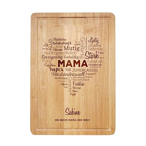 Schneidebrett – Küchenbrett aus Holz mit Gravur – Wortherz für Mama – Personalisiert mit Namen – Grillbrett, Holzbrett, Schne