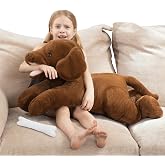 MorisMos Chocolate Lab Stuffed Animal, 32 Inch Large Dog Plush with Bone | Giant Labrador Dog Stuffed Animal Big Stuffed Dog Huggable Dog Pillow, Giant Dog Plush Gift for Kids Girls Boys