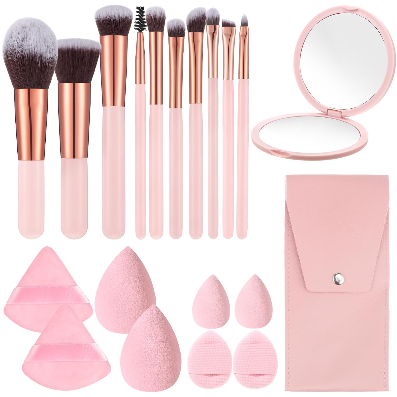 Photo 1 of 20PCS Travel Makeup Brush Set,10 Pcs Small Makeup Brushes with Mirror,Storage Bag and 8PCS Makeup Sponges for Home,Travel, Party