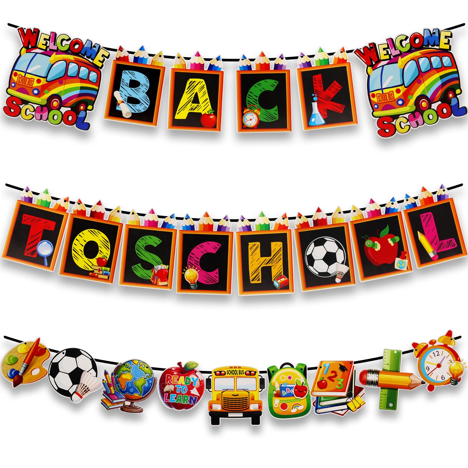 Photo 1 of ***2 PACK**HOXBUR Back to School Banner Decorations, 3 Strings First Day of School Banner for Welcoming Back to School Party Decorations