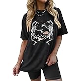 SOFEON Womens Dancing Skeleton Shirt Halloween Skull Graphic T Shirt Oversized Retro Tees Tis The Season to Be Spooky Tops