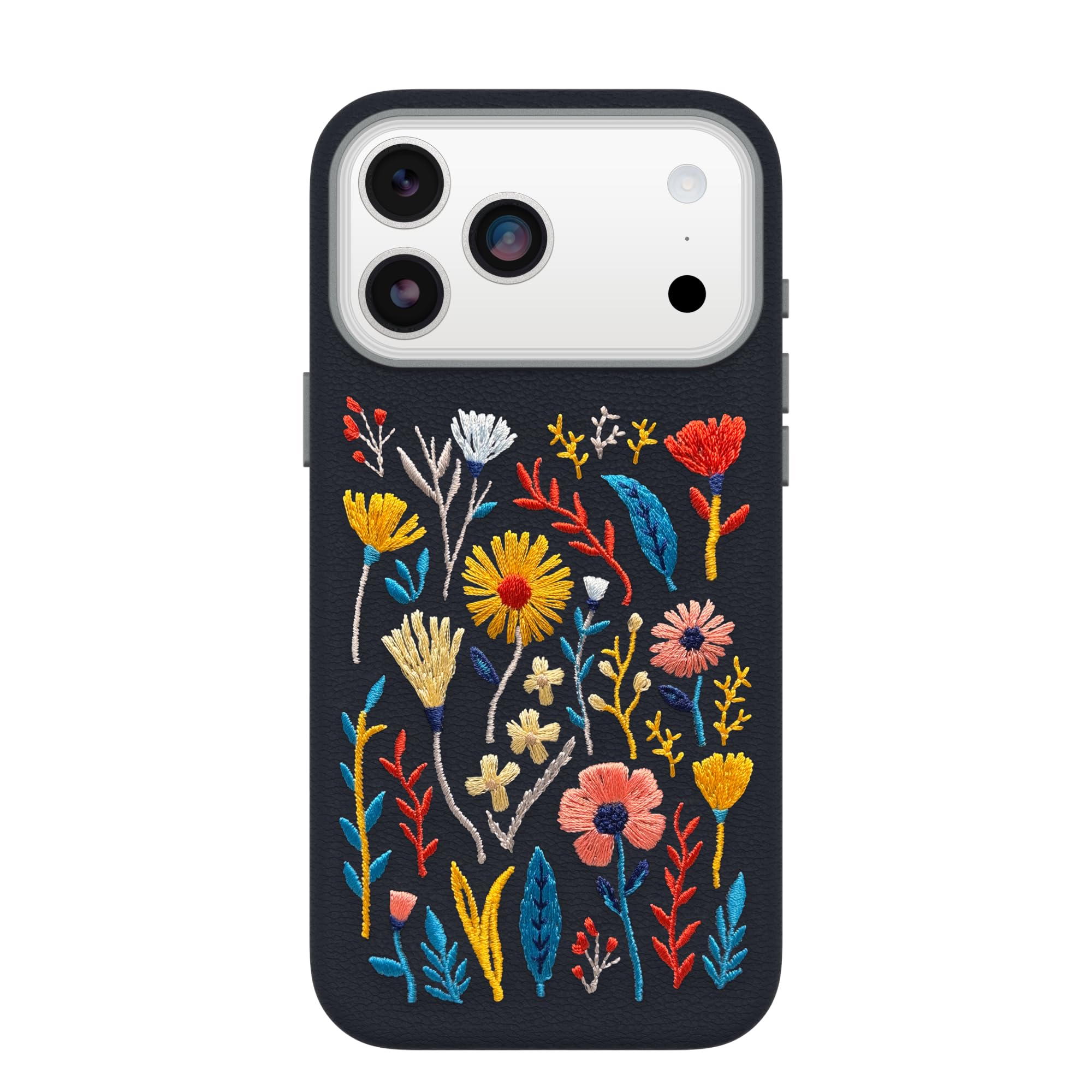 OtterBox iPhone 17 Pro Max Symmetry Series Cactus Leather Embroidery Case - Enchanted Garden - Blue - Textured, Embroidered Floral Artistic iPhone Case