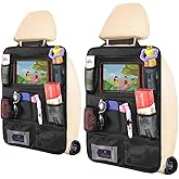 2 Pack Car Seat Protector with 10" Tablet Holder | Back Seat Organizer for Kids with 11 Storage Pockets | Car Seat Saver from