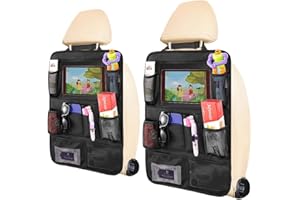 2 Pack Car Seat Protector with 10" Tablet Holder | Back Seat Organizer for Kids with 11 Storage Pockets | Car Seat Saver from