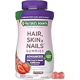 Nature���s Bounty Optimal Solutions Advanced Hair, Skin and Nails Pectin Gummies, 2x Biotin Per Serving, No Stick Gummy, Vegetarian Formula, Strawberry Flavor, 200 ct, 100 Total Servings