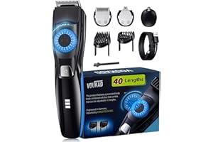 Voukad 40 Precisions Electric Beard Trimmer for Men, Mens Grooming Trimmer for Beard, Mustache, Face and Ear Hair, Multi-Series Clipper, Waterproof, USB C Charging, Soft Pouch (Blue + Black)