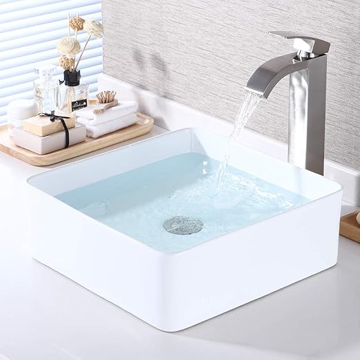 Kes Bathroom Vessel Sink 14 Inch Above Counter Square White