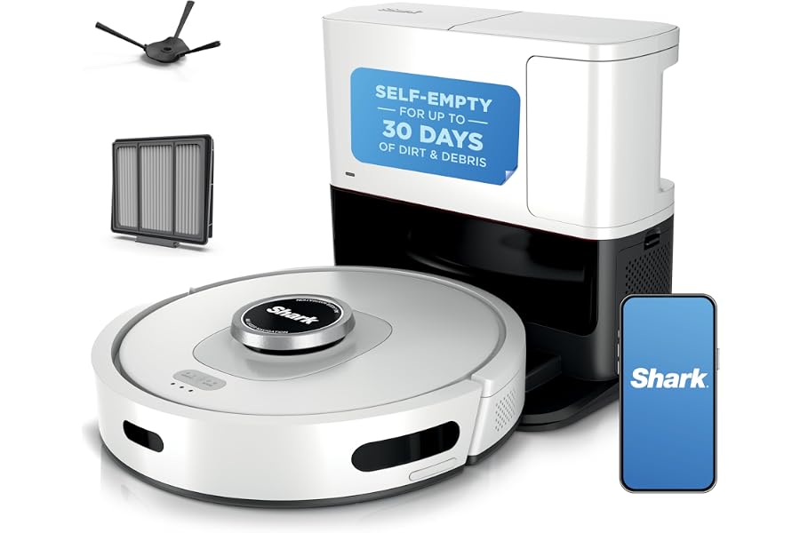 Shark Matrix Clean | Robot Vacuum Cleaner with Powerful Suction for Pet Hair, Rugs, Carpets & Hard Floors | Self-Empty Base | 60-Day Capacity | Voice Control | LiDAR Navigation | White | AV2511AE