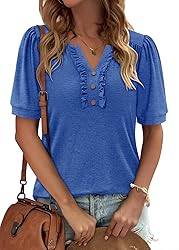 KISSMODA Women's Tunic Tops Casual V Neck Short