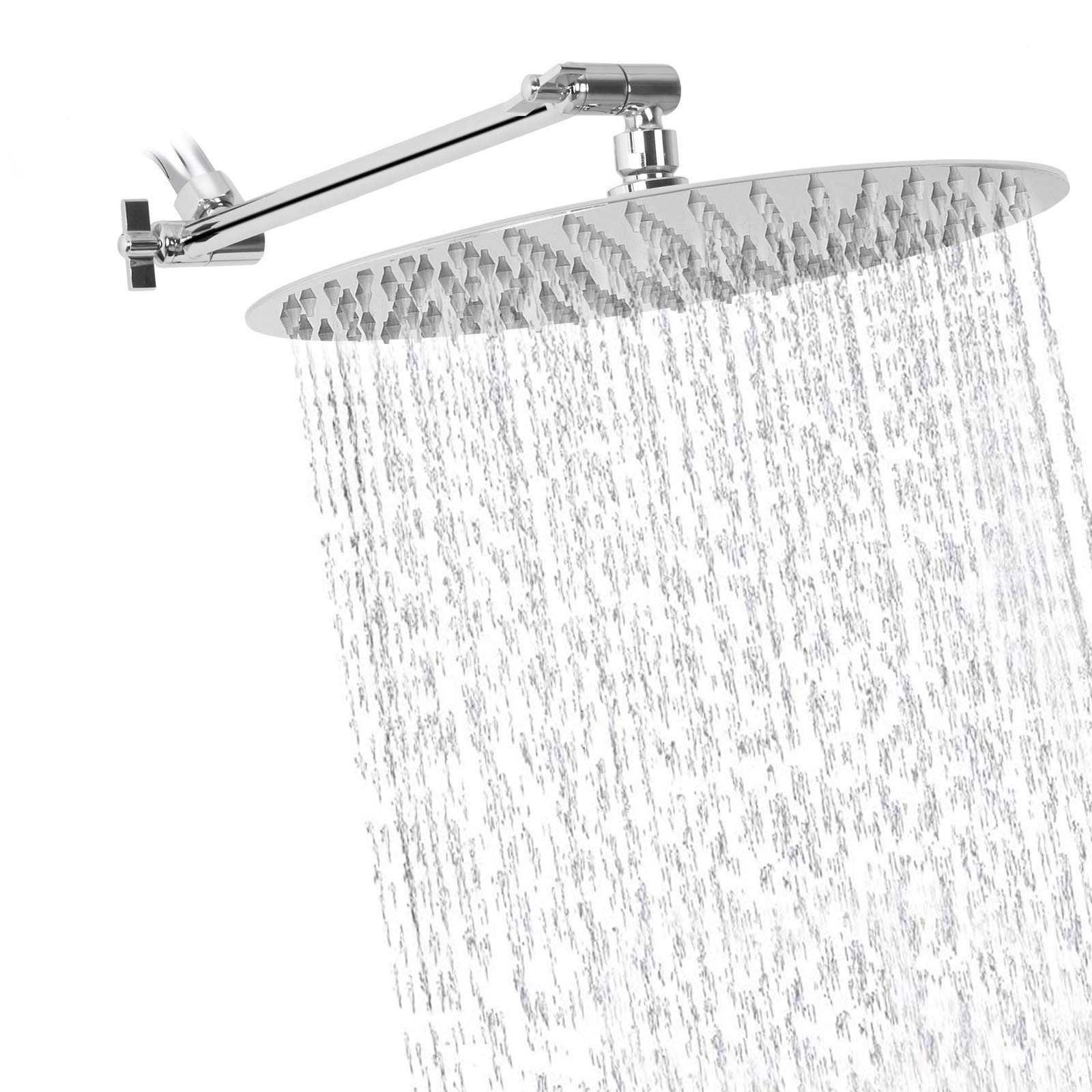 Photo 1 of NearMoon Rain Shower Head with 11'' Adjustable Arm, High Pressure Stainless Steel Rainfall Shower, Ultra-Thin Design - Pressure Boosting (12 Inch, Chrome)