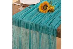 DeZerlor Teal Green Cheesecloth Table Runner Spring Table Runner Boho Gauze 120 Inches Turquoise Cheese Cloth Table Decor for Wedding Bridal Baby Shower Valentine's Day